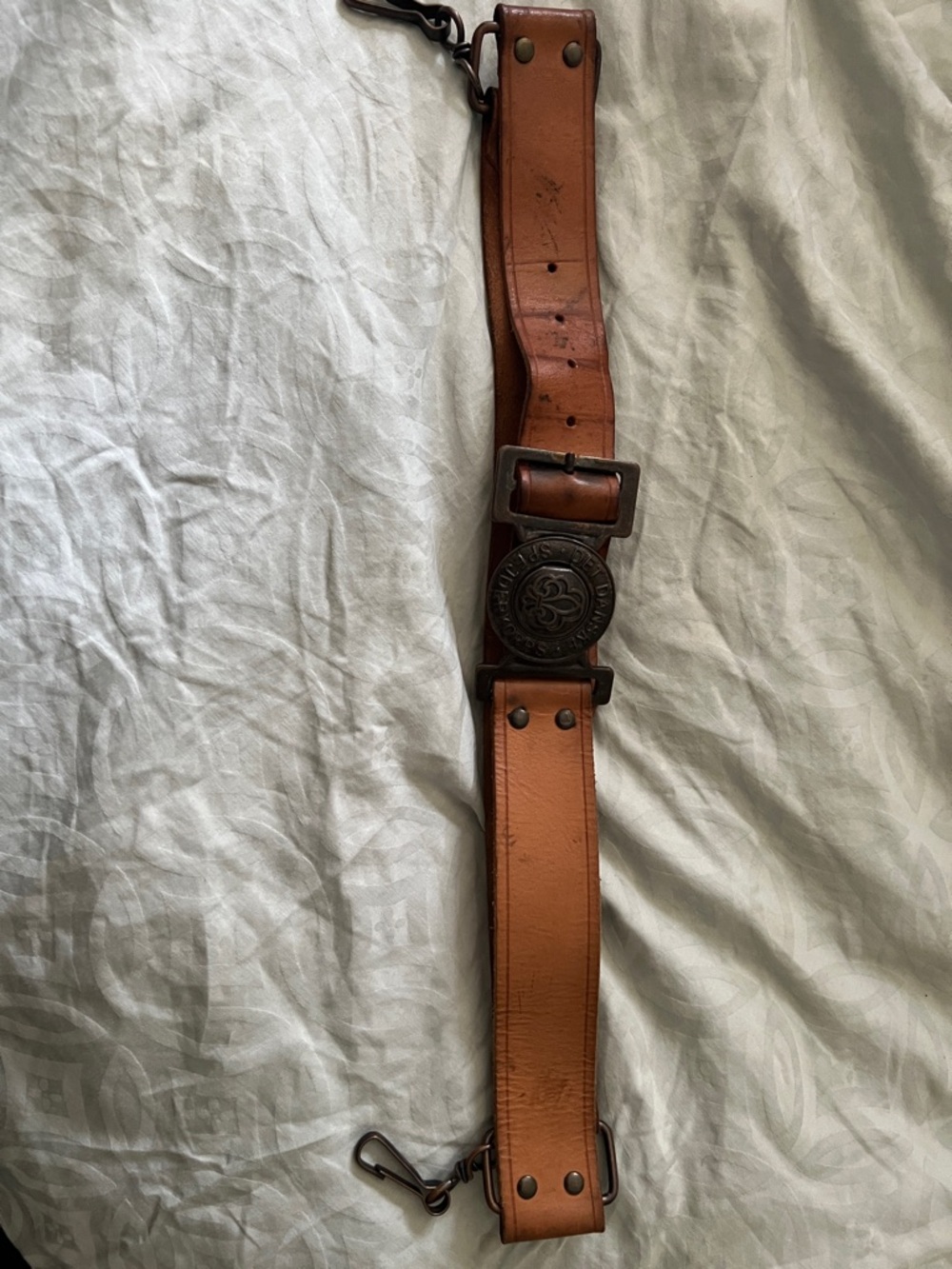 Vintage WWII era Danish Boy Scouts leather tooled belt. RARE